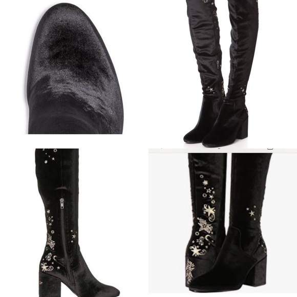 ASH Eros Black Velvet Star Over the Knee Boots - Picture 3 of 16